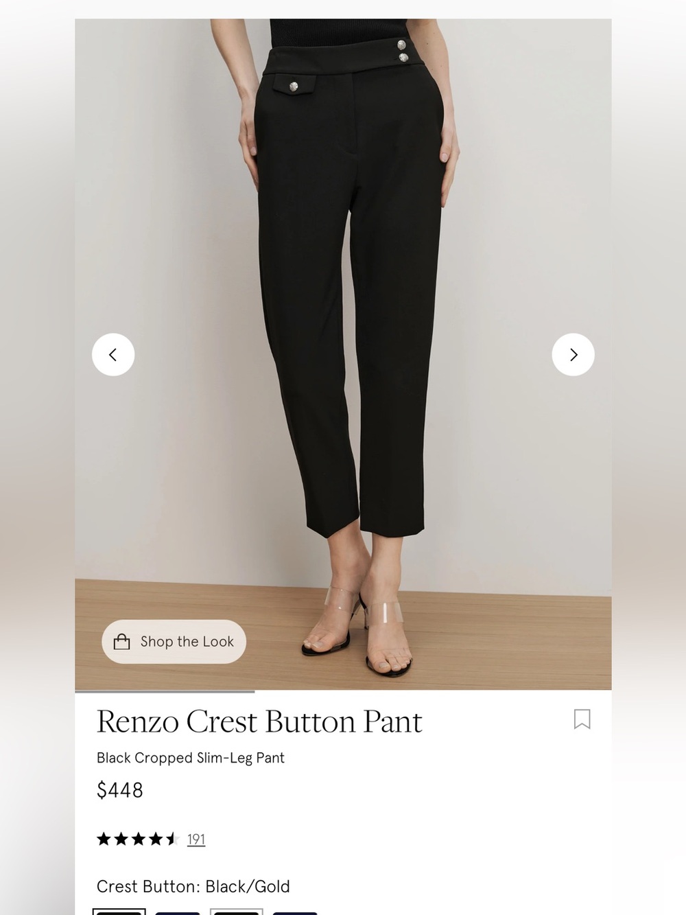 Veronica Beard Black Renzo Crest Button Pant